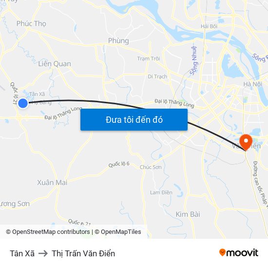 Tân Xã to Thị Trấn Văn Điển map