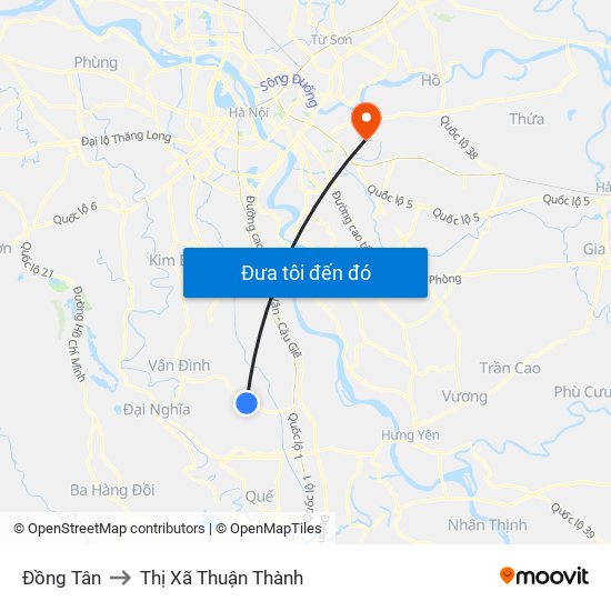 Đồng Tân to Thị Xã Thuận Thành map