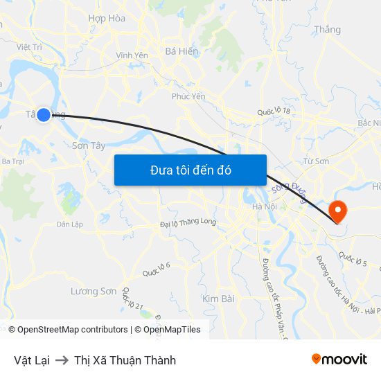 Vật Lại to Thị Xã Thuận Thành map