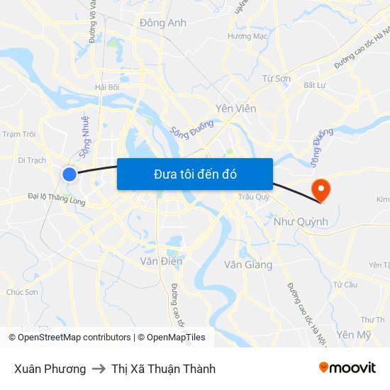 Xuân Phương to Thị Xã Thuận Thành map