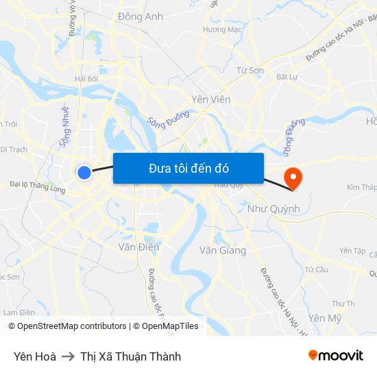 Yên Hoà to Thị Xã Thuận Thành map