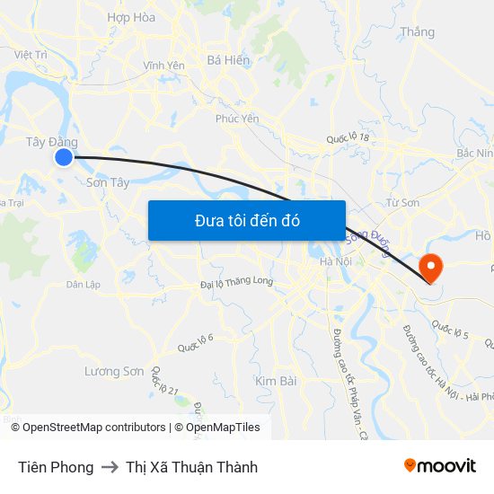 Tiên Phong to Thị Xã Thuận Thành map