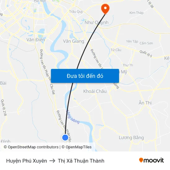 Huyện Phú Xuyên to Thị Xã Thuận Thành map