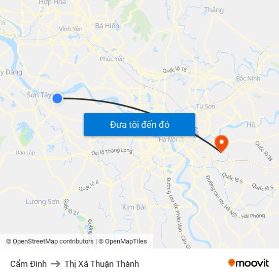 Cẩm Đình to Thị Xã Thuận Thành map