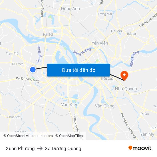 Xuân Phương to Xã Dương Quang map