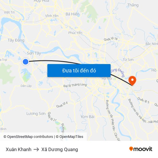 Xuân Khanh to Xã Dương Quang map