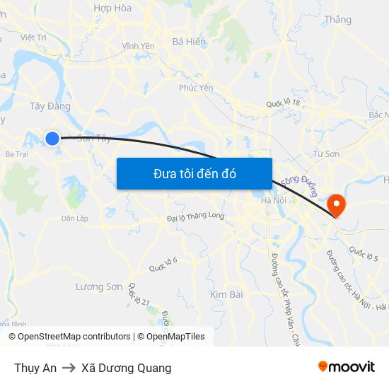 Thụy An to Xã Dương Quang map