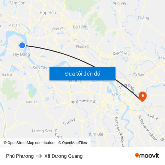 Phú Phương to Xã Dương Quang map