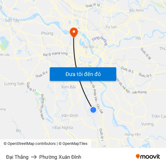 Đại Thắng to Phường Xuân Đỉnh map