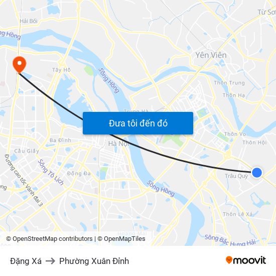 Đặng Xá to Phường Xuân Đỉnh map