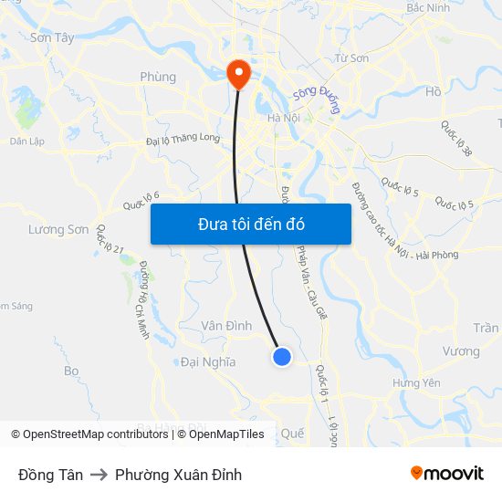 Đồng Tân to Phường Xuân Đỉnh map