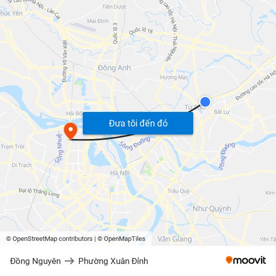 Đồng Nguyên to Phường Xuân Đỉnh map