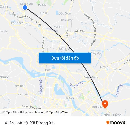 Xuân Hoà to Xã Dương Xá map