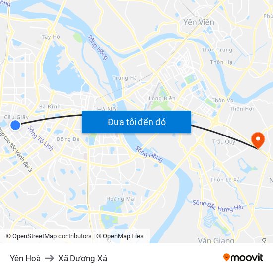 Yên Hoà to Xã Dương Xá map