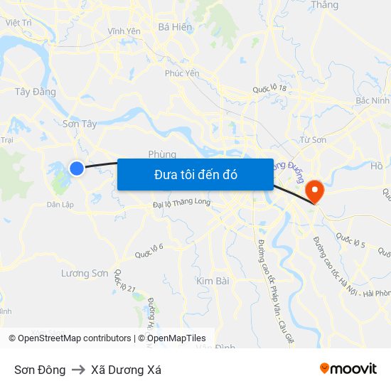 Sơn Đông to Xã Dương Xá map