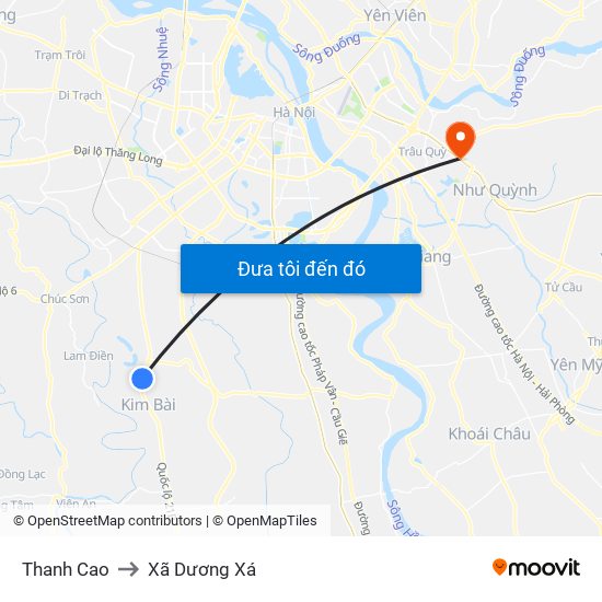 Thanh Cao to Xã Dương Xá map