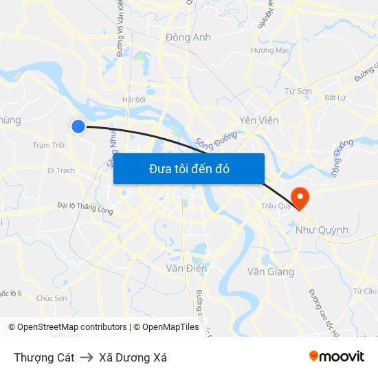 Thượng Cát to Xã Dương Xá map