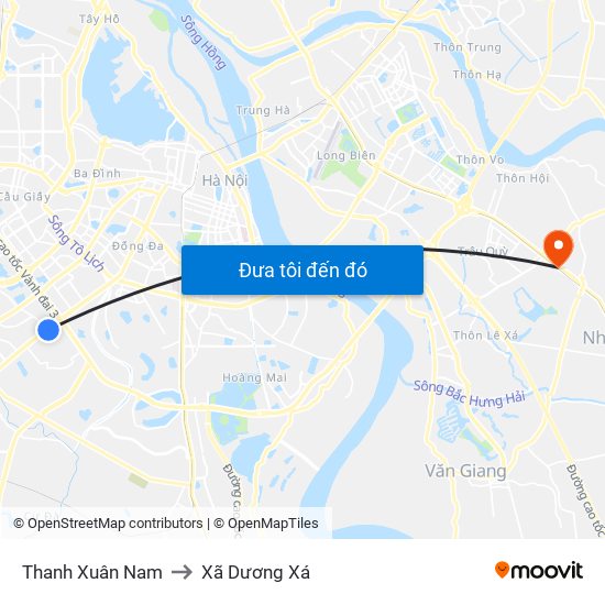 Thanh Xuân Nam to Xã Dương Xá map