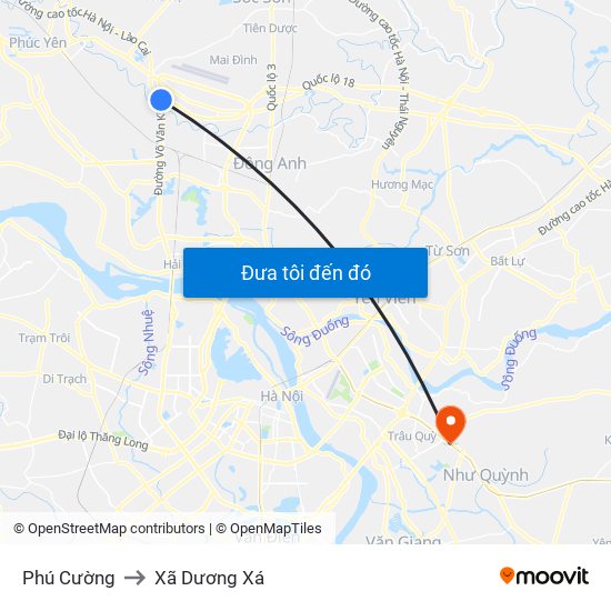 Phú Cường to Xã Dương Xá map