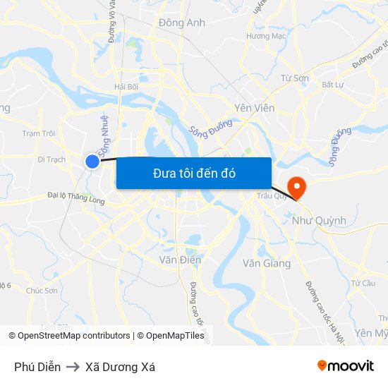 Phú Diễn to Xã Dương Xá map