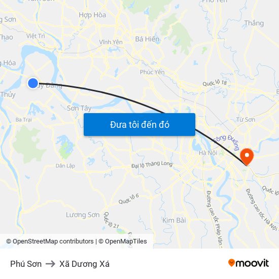 Phú Sơn to Xã Dương Xá map