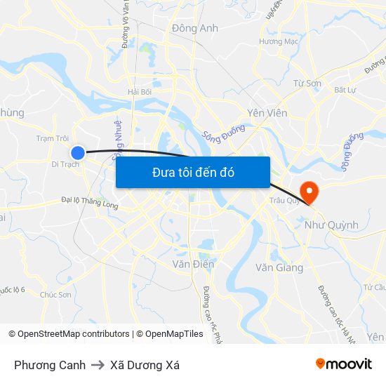 Phương Canh to Xã Dương Xá map