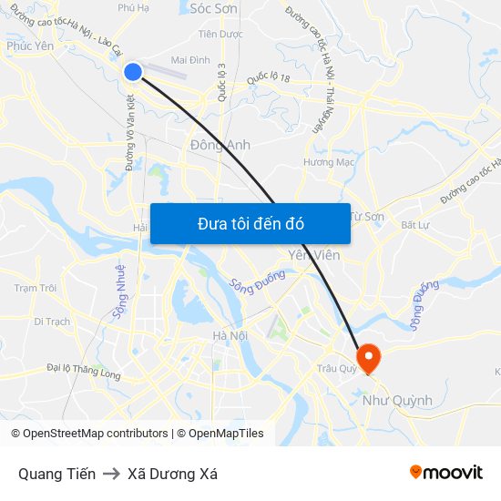 Quang Tiến to Xã Dương Xá map