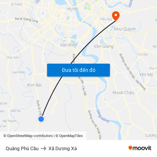 Quảng Phú Cầu to Xã Dương Xá map