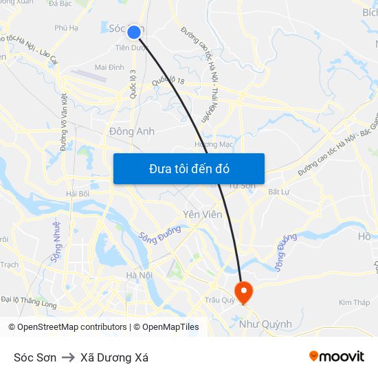 Sóc Sơn to Xã Dương Xá map