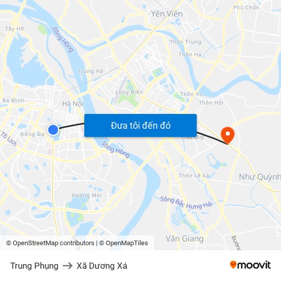 Trung Phụng to Xã Dương Xá map