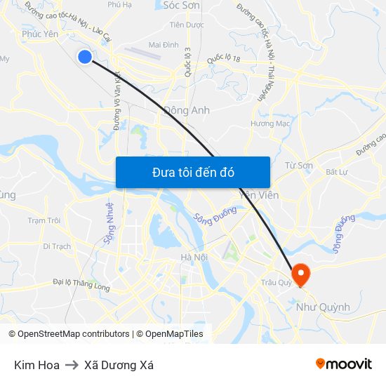 Kim Hoa to Xã Dương Xá map