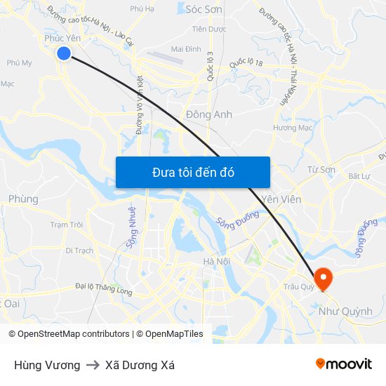 Hùng Vương to Xã Dương Xá map