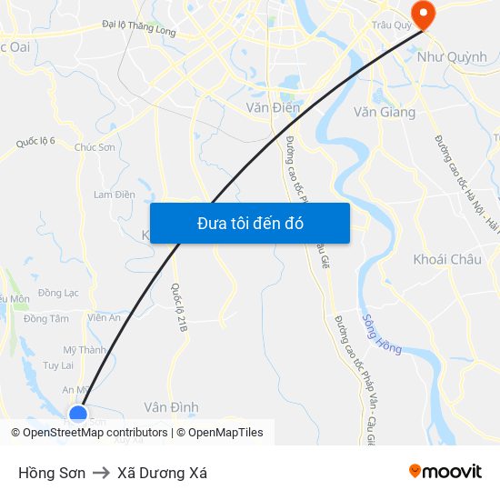 Hồng Sơn to Xã Dương Xá map