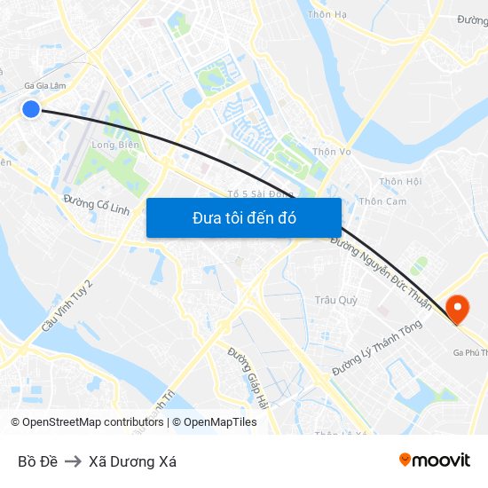 Bồ Đề to Xã Dương Xá map