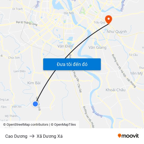 Cao Dương to Xã Dương Xá map