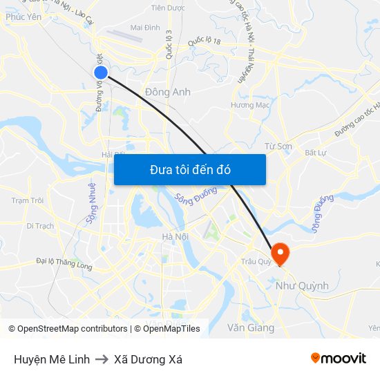 Huyện Mê Linh to Xã Dương Xá map