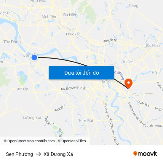 Sen Phương to Xã Dương Xá map