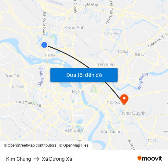 Kim Chung to Xã Dương Xá map