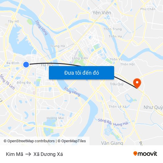 Kim Mã to Xã Dương Xá map