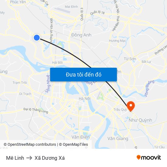 Mê Linh to Xã Dương Xá map