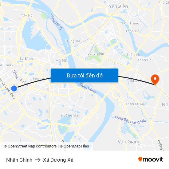 Nhân Chính to Xã Dương Xá map