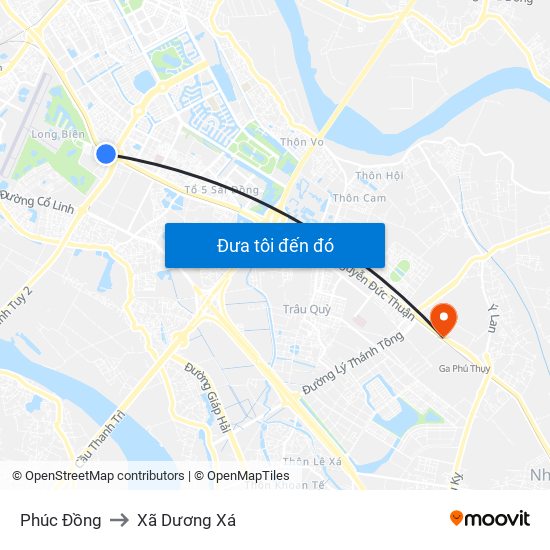 Phúc Đồng to Xã Dương Xá map