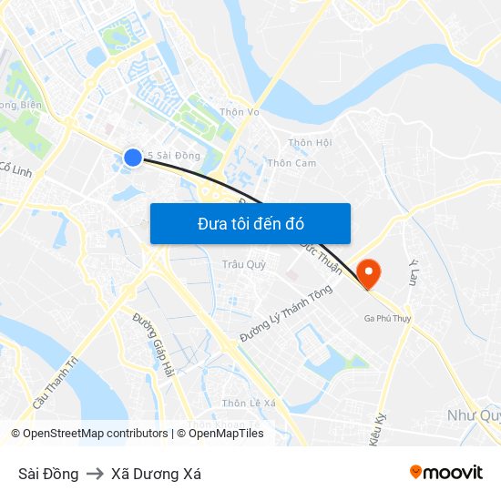 Sài Đồng to Xã Dương Xá map