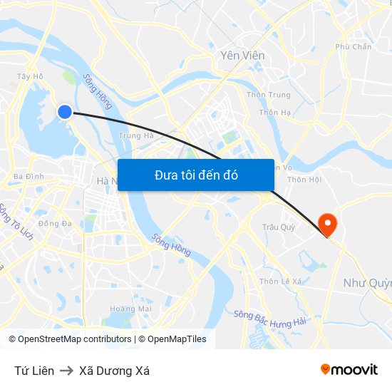 Tứ Liên to Xã Dương Xá map