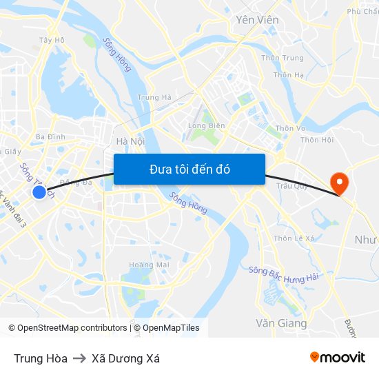 Trung Hòa to Xã Dương Xá map