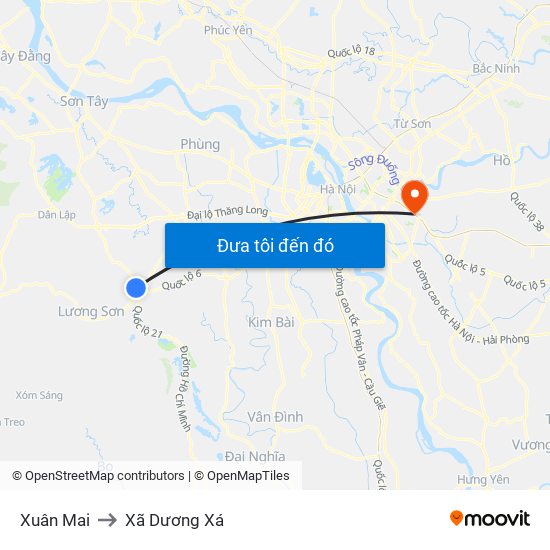 Xuân Mai to Xã Dương Xá map