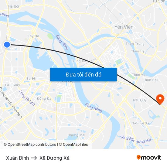 Xuân Đỉnh to Xã Dương Xá map