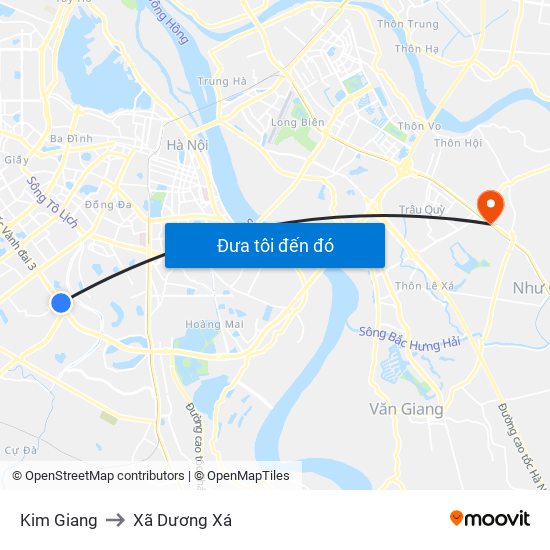 Kim Giang to Xã Dương Xá map