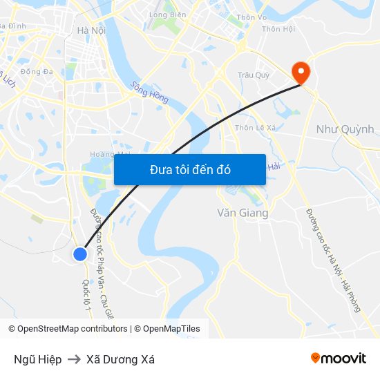 Ngũ Hiệp to Xã Dương Xá map