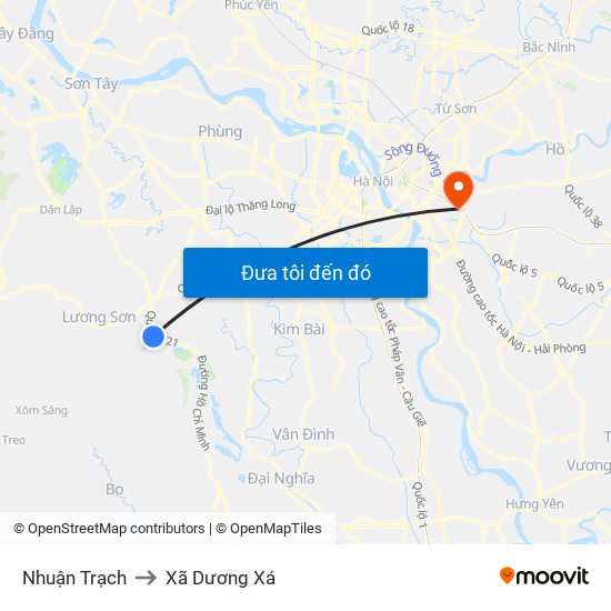 Nhuận Trạch to Xã Dương Xá map